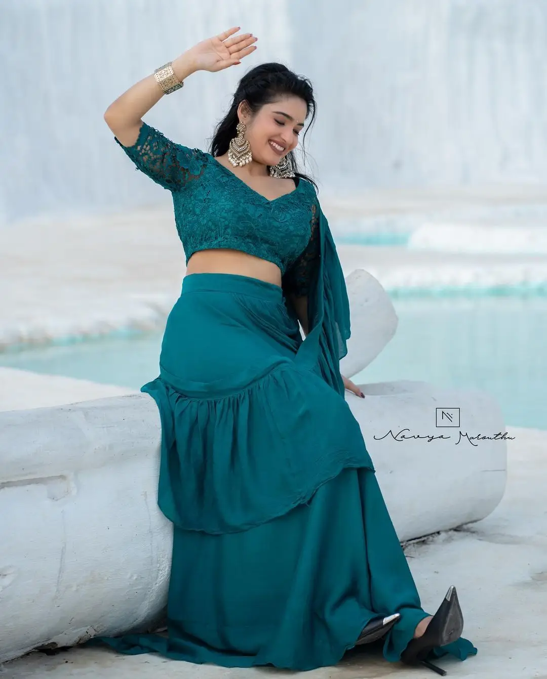 Big Boss Fame Rathika Rose Wearing Blue Lehenga Choli